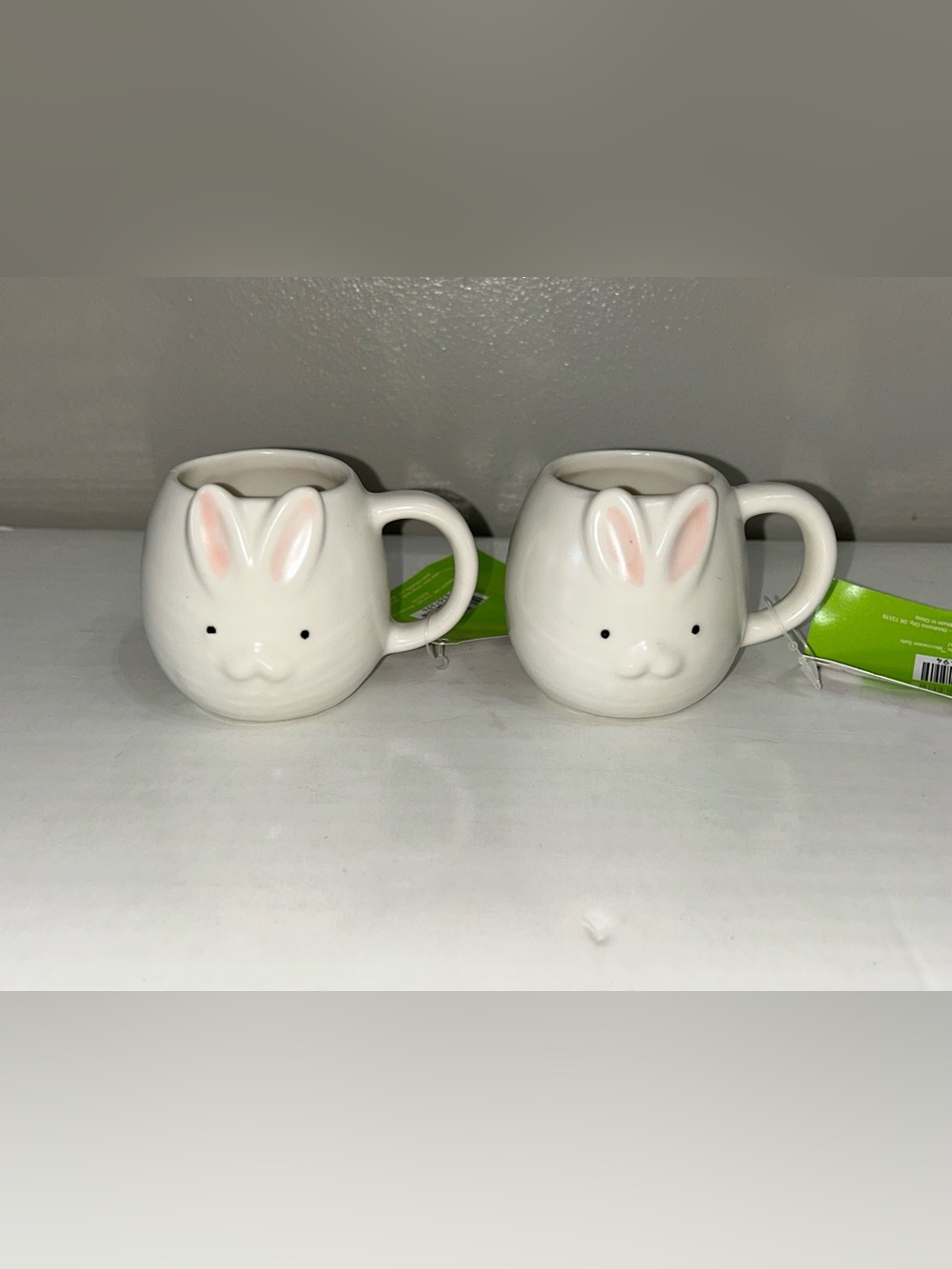 Hobby Lobby White Ceramic Bunny Mini Mugs with Pink Ear Accents